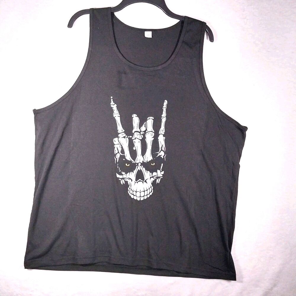 Skull Skeleton Rock On Tank Top Men's 2XL Black Graphic Sleeveless Shirt #E110